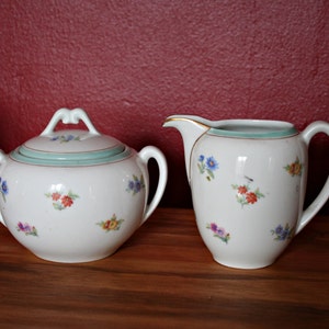 French Vintage Floral Pattern Porcelain Sugar and Creamer Milk Jug
