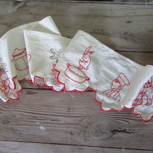 French Embroidered Curtain Pelmet Valance Vintage Red Kitchen Shelf