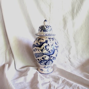 Große Delft Style Ingwer Glas Blau Weiß Keramik Peacock Design signiert