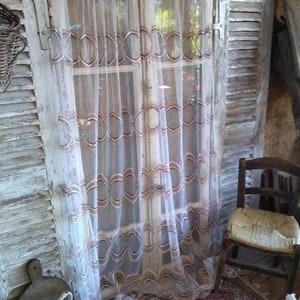 Genuine Retro Net Geometrical Circles Curtain White Brown Tan French Vintage