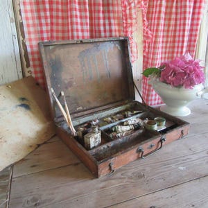 French Wooden Artist Painter Box Art Supplies Antique Vintage