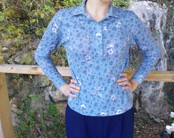 Sweater Pullover French Vintage Wool Blend 1970s US 8-10 Collar