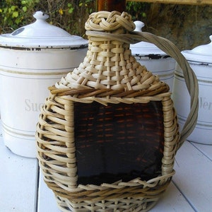 Bottle Traditional French Cognac Wine Bottle in Wicker Basket
