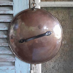 Copper Lid Cover Large Pot Handmade Provincial French Vintage Rustic Farmhouse Country Style Hanging