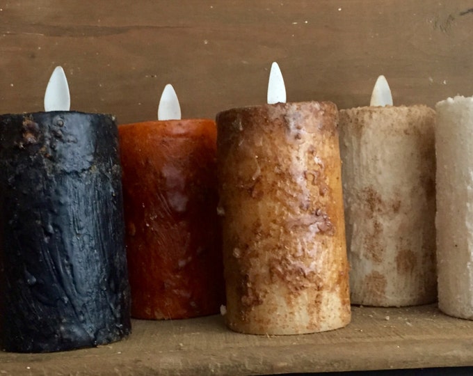 2x3” Raggedy Junction Primitive flat top moving flame TIMER  votive candle,