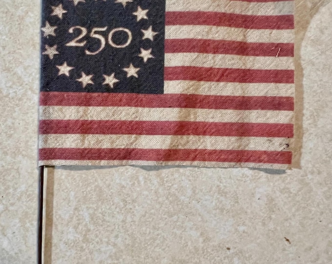 Tea stained grungy primitive Americana flag  3-1/2x5” flag, 10” long set of 4 flags