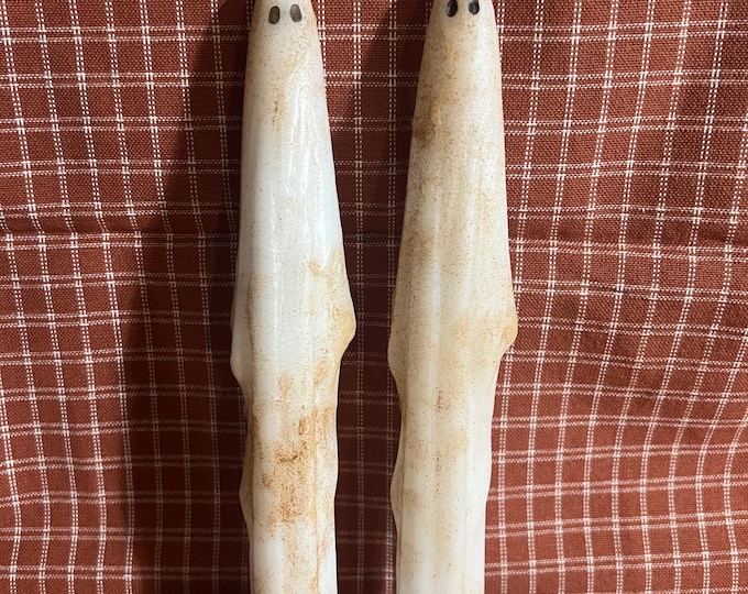 9” Raggedy Junction Primitive glow flame TIMER GHOST tapers-set of 2