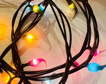 hand dipped primitive silicone teeny rice lights electric “spring”