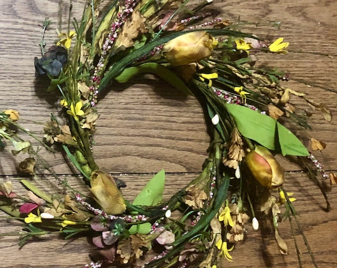primitive Hand dyed floral candle ring or wreath spring mix