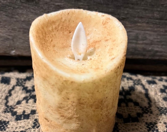 2.25x3” Raggedy Junction Primitive moving flame flameless TIMER  pillar candle