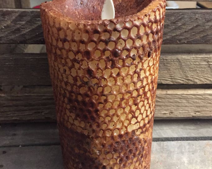 3.5x7"  PRIMITIVE Raggedy Junction honeycomb beeswax moving flame flameless TIMER  pillar candle