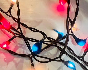 Raggedy Junction red, white blue  primitive silicone teeny rice lights BATTERY operated