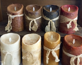 3.5x5” Raggedy Junction Primitive moving flame flameless TIMER  pillar candle