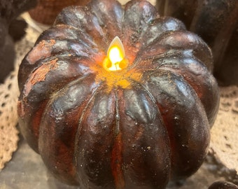 6x5” Raggedy Junction Primitive moving flame TIMER Medium  PUMPKIN candle,