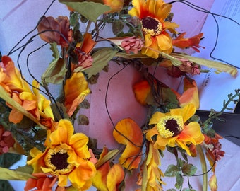 primitive Hand dyed floral candle ring or wreath fall mix