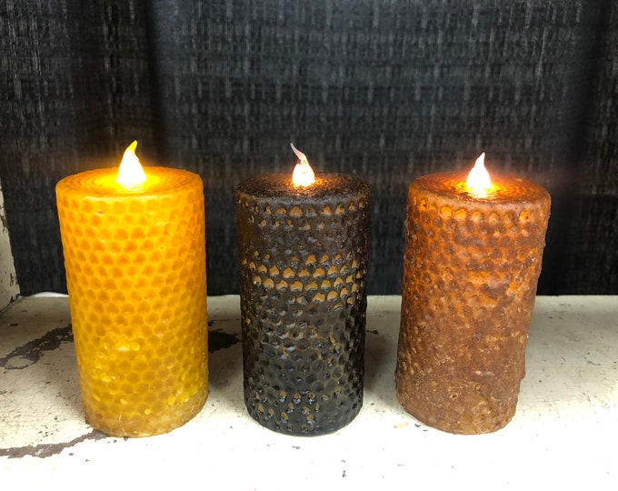2x4” honeycomb battery operated TIMER  candle, Raggedy JUnction