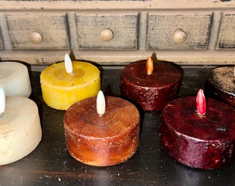 Raggedy Junction Giant glow TEA LIGHT timer Taper candle takes 2 aaa batteries