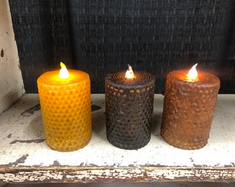 2"x3” honeycomb battery operated TIMER  candle, Raggedy JUnction