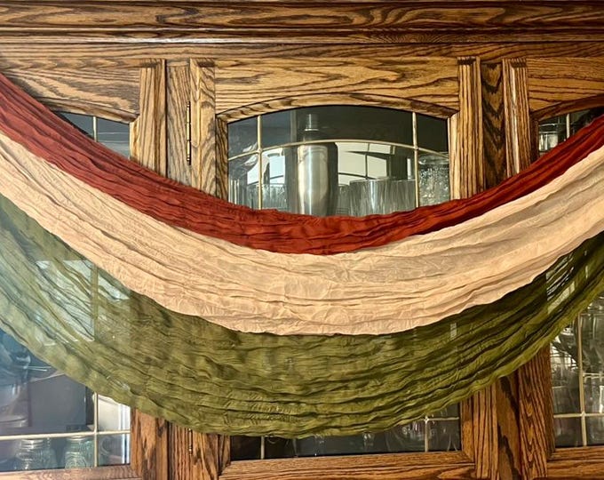 Tea stained Primitive FALL banner Garland Gauze bunting scarf Cheesecloth runner