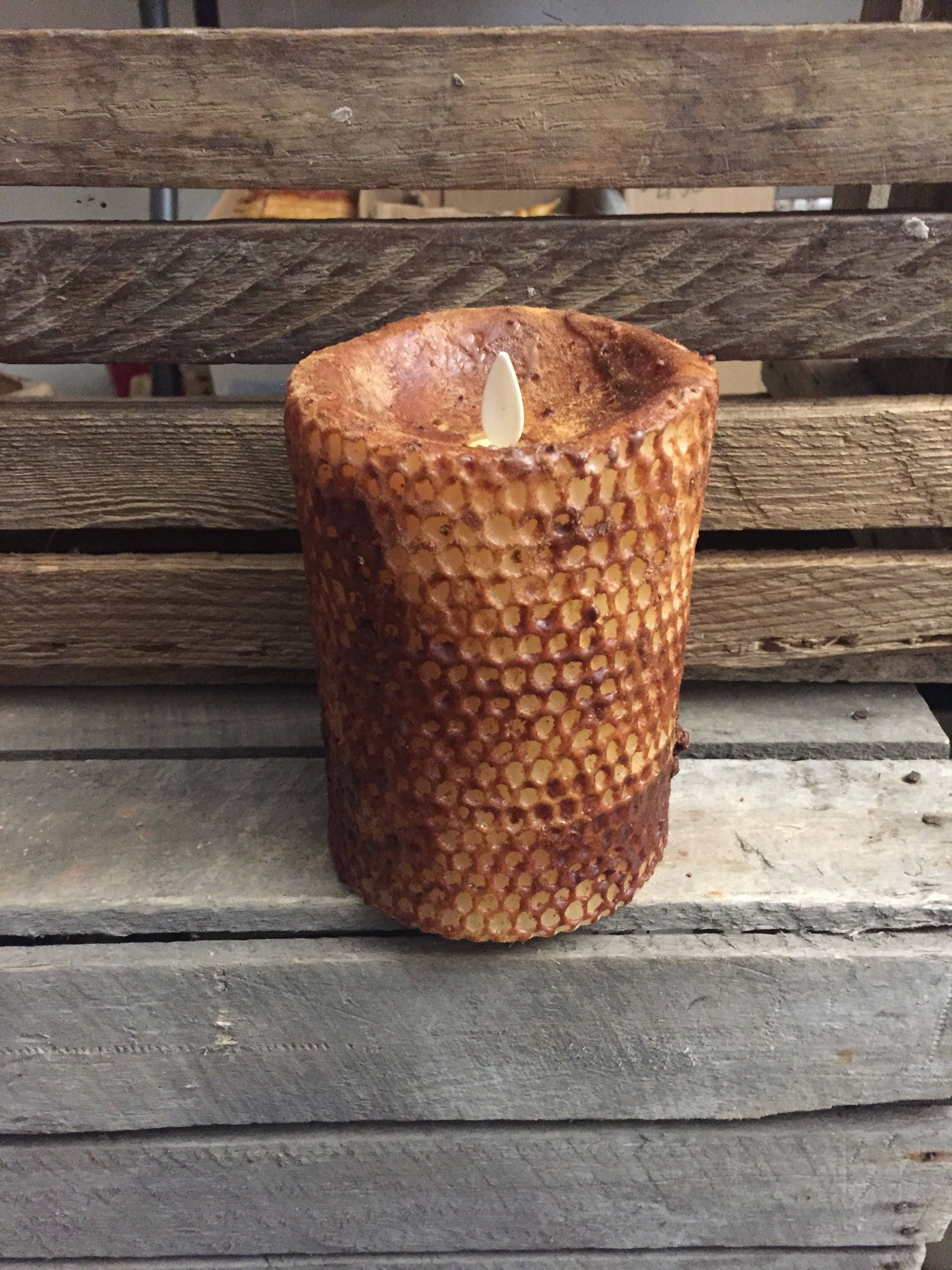 3.5x5” Raggedy Junction PRIMITIVE beeswax moving flame