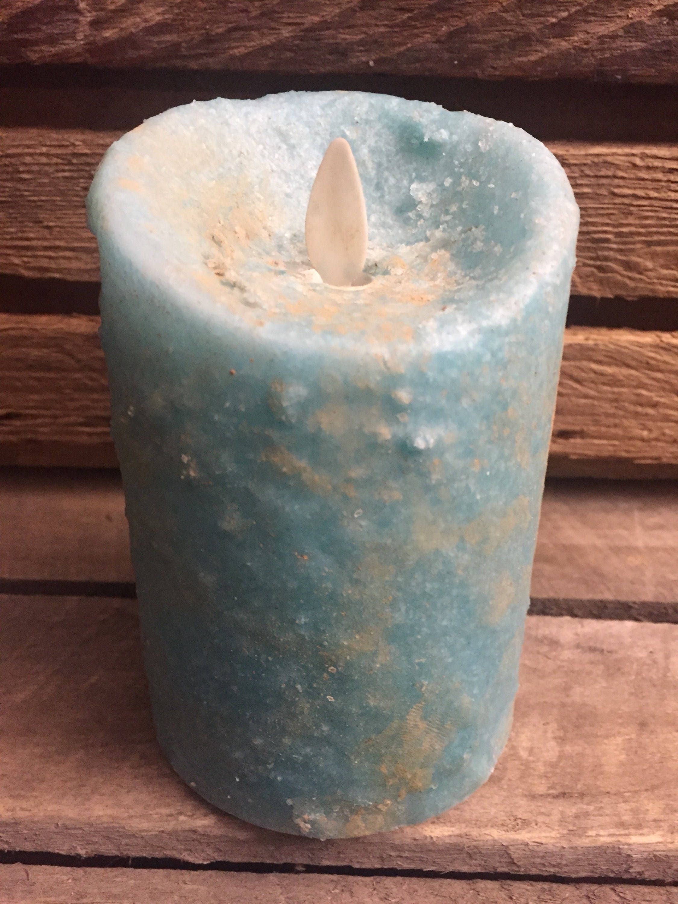 3.5 x 9 Primitive moving flame flameless TIMER pillar candle raggedy