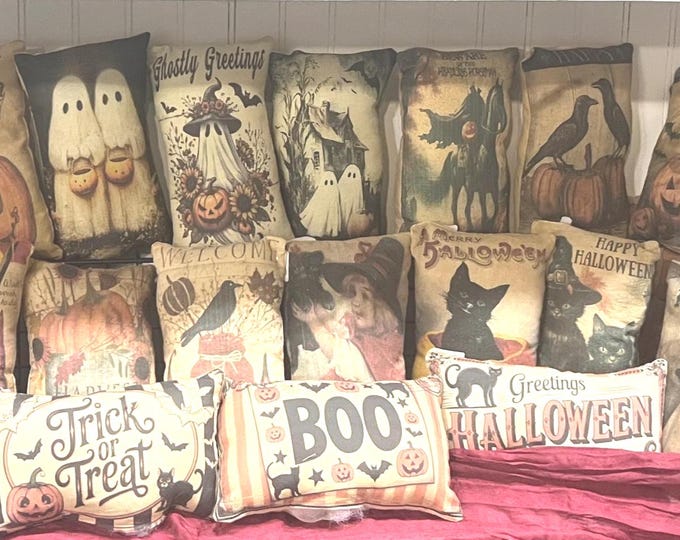 Primitive Fall Halloween pillow shelf tuck
