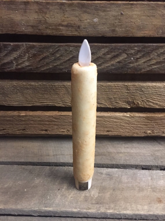 Set of 3 Ivory//Cinnamon Taper TIMER Candle 4/" battery operated Grungy Primitive