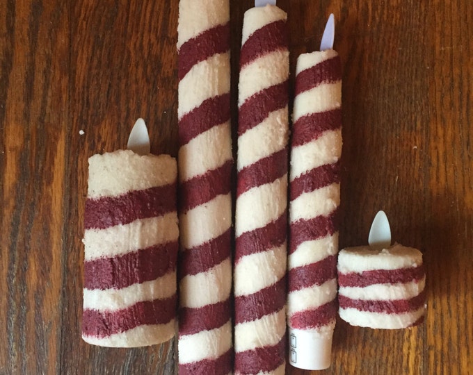2X3" Primitive moving flame  TIMER CANDY CANE votive candle