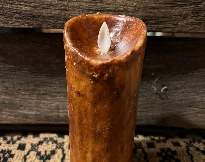 2x6” Raggedy Junction Primitive moving flame flameless TIMER  pillar candle