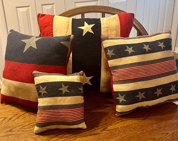 Primitive patriotic Americana pillow red white & blue stars stripes