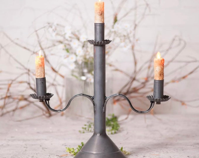 Moving flame bulb plug in tin ware 3 candlesticks