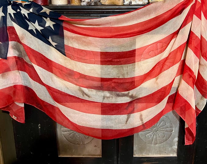 Primitive hand dyed  Red White and Blue Gauze FLAG Cloth Patriotic Memorial Day Cheesecloth Table Runners for Independence Day