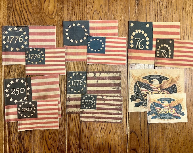 Handmade primitive Americana flags 3-1/2x5” flag, size does not include pole, set of 4 flags