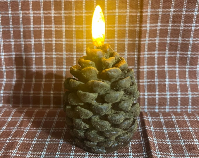 Pair of 2-3/4” Raggedy Junction Primitive glow flame TIMER PINECONES votives