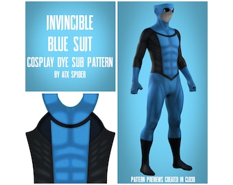Invincible Blue Suit Dye Sub Pattern Male Superhero Cosplay Bodysuit