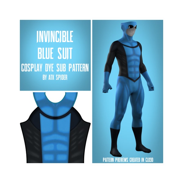 Invincible Blue Suit Dye Sub Pattern Male Superhero Cosplay Bodysuit