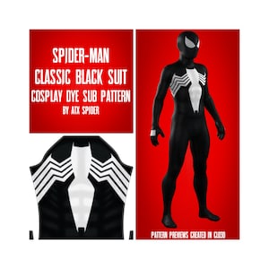 Spider-Man Classic Black Suit Dye Sub Pattern Symbiote Cosplay Bodysuit Male/Masculine