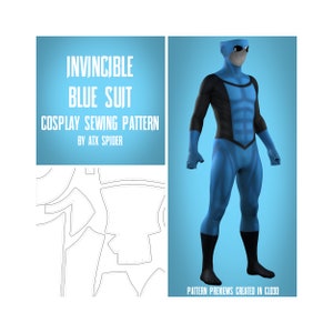 Invincible Blue Suit Sewing Pattern Male Superhero Cosplay Bodysuit