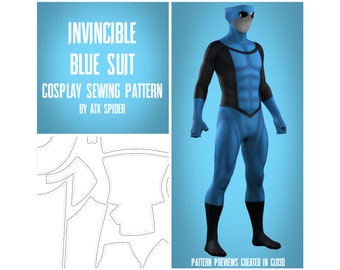 Invincible Blue Suit Sewing Pattern Male Superhero Cosplay Bodysuit