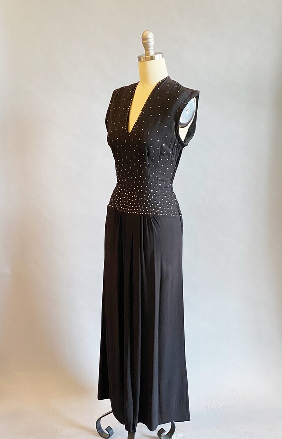 1930s Stunning Black Dress / 30s Black Dress With… - image 4