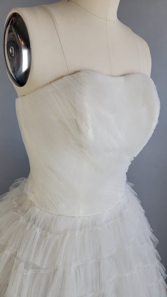 1950s White Formal / 1950s White Strapless Tulle … - image 9