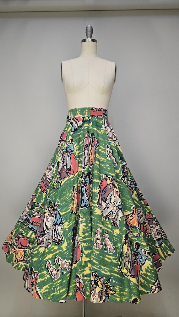 1950s Circle Skirt / Hand Painted Mexican Skirt /… - image 2