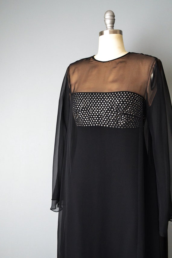 1970s Estevez Dress/ Studio 54 Dress/ Black Chiff… - image 9