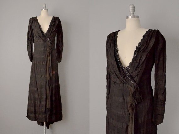 1800s Silk Dress / Victorian Black Silk Dress wit… - image 1