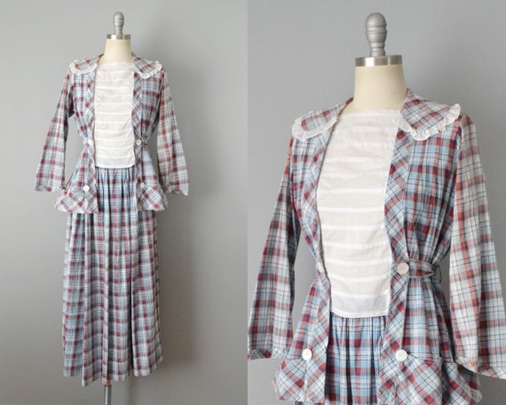 Edwardian Set / Plaid Cotton Edwardian Blouse And