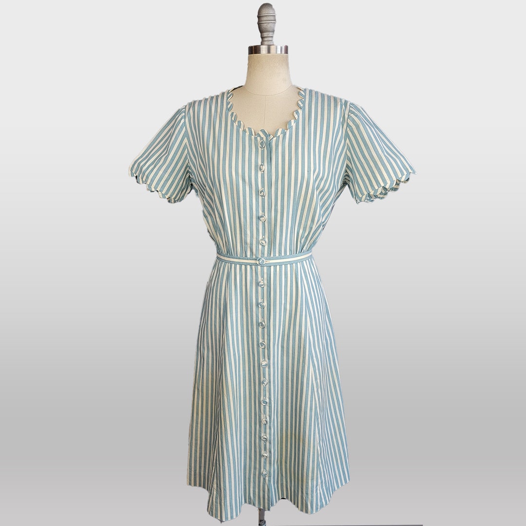 S/M | 1940s/50s Hobbies Lorch of Dallas Light Blue Grey Wool Day Dress main image 1