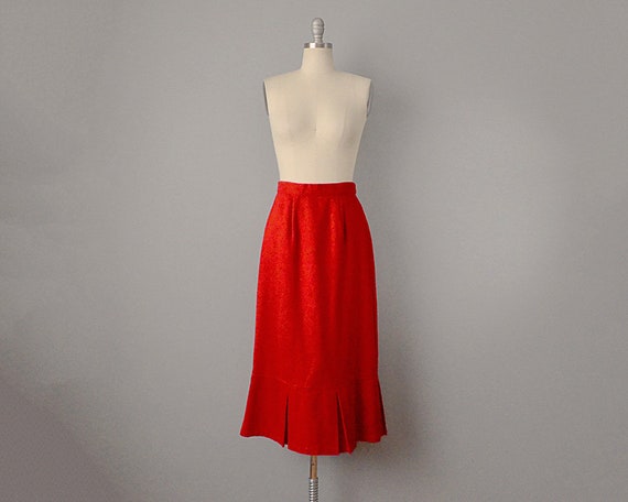 SALE: 60s Skirt // Red Wool Felt Tulip Skirt // S