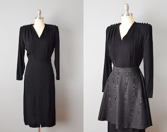 1940s Black Dress With Detachable Apron / 40s Black Dress/ Cocktail Dress / Size Small