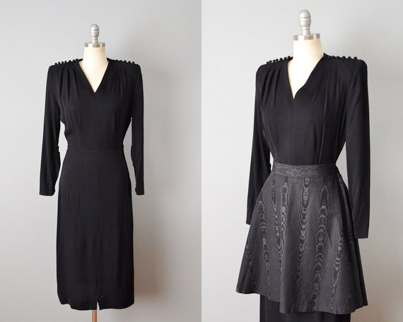 1940s Black Dress With Detachable Apron / 40s Bla… - image 1