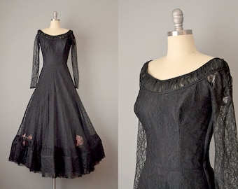 Abito da sera anni '50 / Abito da ballo anni '50 / Abito di pizzo nero / Abito da sera anni '50 / ! Abito da festa anni '50 / Taglia piccola